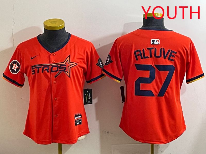 Youth Houston Astros 27 Altuve Orange Three generations Joint Name 2025 Nike MLB Jersey style 4124